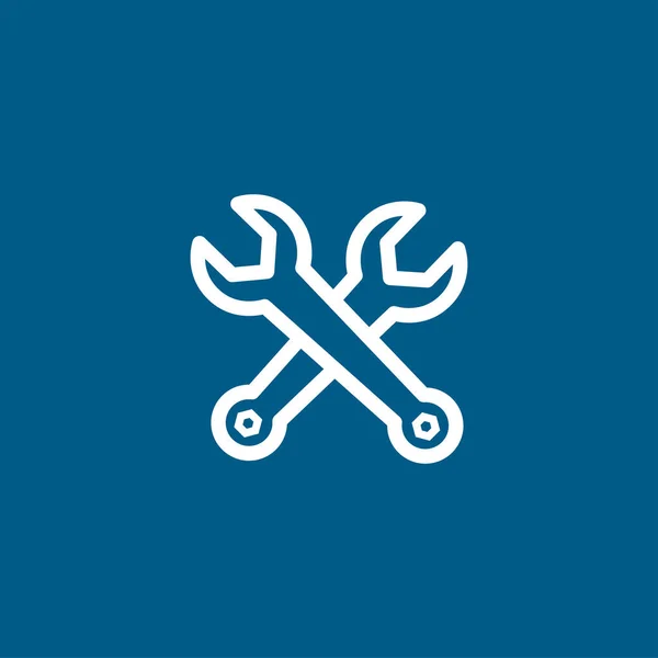 Schraubenschlüssel Crossed Line Blue Icon Auf Weißem Hintergrund Blaue Flache — Stockvektor