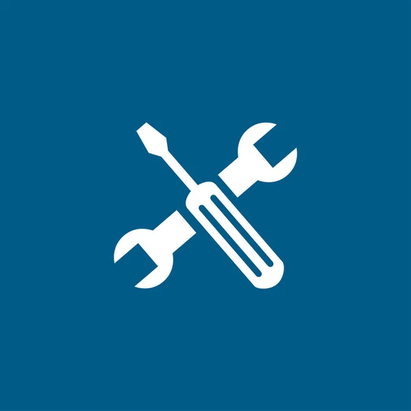 螺丝刀和白色背景的Wrench蓝色图标 蓝色扁平型矢量图解 — 图库矢量图片