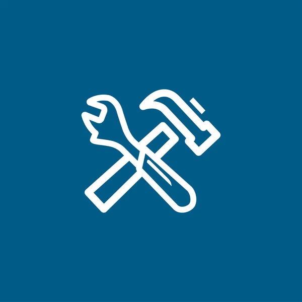 Hammer Wrench Line Blue Icon White Background Dalam Bahasa Inggris - Stok Vektor