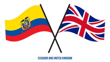 Ekvador ve Birleşik Krallık Bayrakları Çapraz ve Sallanan Düz Tarz. Resmi Orantı. Renkleri Düzelt.