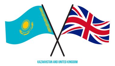 Kazakistan ve Birleşik Krallık Bayrakları Çapraz ve Sallanan Düz Tarz. Resmi Orantı. Renkleri Düzelt.