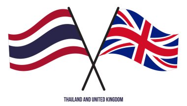 Tayland ve Birleşik Krallık Bayrakları Çapraz ve Sallanan Düz Tarz. Resmi Orantı. Renkleri Düzelt.