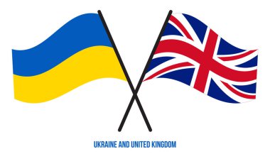 Ukrayna ve Birleşik Krallık Bayrakları Çapraz ve Sallanan Düz Tarz. Resmi Orantı. Renkleri Düzelt.