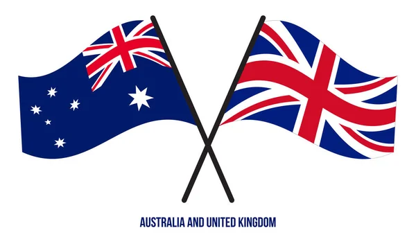 Australia United Kingdom Flags Crossed Waving Flat Style Official Proportion — Stock Vector