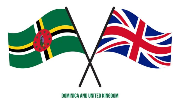 Dominica Och Storbritannien Flaggor Korsade Och Vinka Platt Stil Officiell — Stock vektor