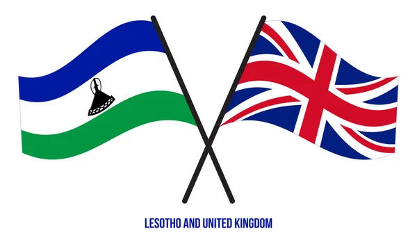 Lesotho Och Storbritannien Flaggor Korsade Och Vinka Platt Stil Officiell — Stock vektor