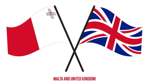 Malta Och Storbritannien Flaggor Korsade Och Viftade Platt Stil Officiell — Stock vektor
