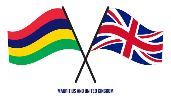 Mauritius Och Storbritannien Flaggor Korsade Och Vinka Platt Stil Officiell — Stock vektor