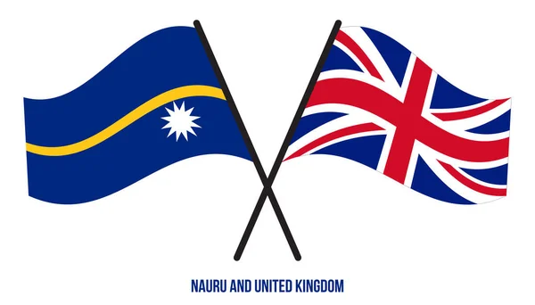 Nauru Och Storbritannien Flaggor Korsade Och Viftade Platt Stil Officiell — Stock vektor