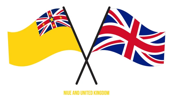 Niue Birleşik Krallık Bayrakları Çapraz Dalgalı Düz Stil Resmi Orantı — Stok Vektör