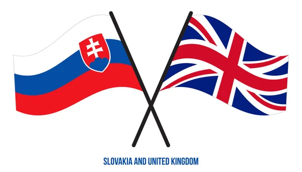 Eslovaquia Reino Unido Banderas Cruzadas Ondeando Estilo Plano Proporción Oficial — Vector de stock
