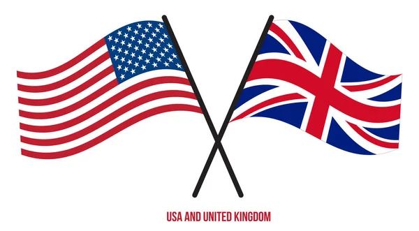 Eua Reino Unido Bandeiras Cruzadas Acenando Estilo Plano Proporção Oficial — Vetor de Stock