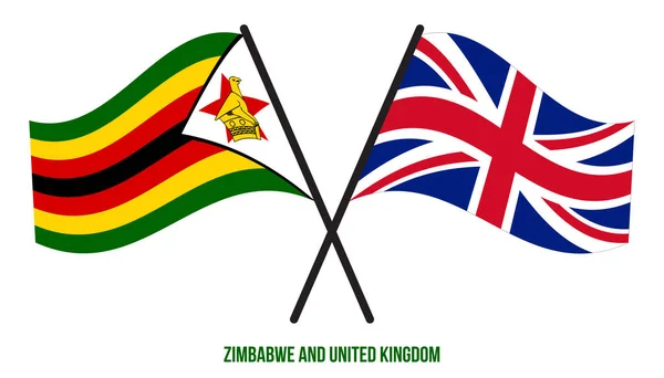 Die Flaggen Simbabwes Und Großbritanniens Wehten Flachen Stil Offiziell Korrekte — Stockvektor