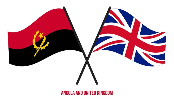 Angola Och Storbritannien Flaggor Korsade Och Viftade Platt Stil Officiell — Stock vektor