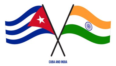 Küba ve Hindistan Bayrakları Çarpıştı ve Sallanan Düz Stil. Resmi Orantı. Renkleri Düzelt.