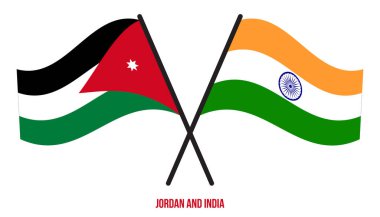 Ürdün ve Hindistan Bayrakları Çarpıştı ve Sallanan Düz Stil. Resmi Orantı. Renkleri Düzelt.