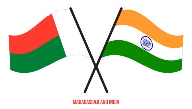 Madagaskar ve Hindistan Bayrakları Çarpıştı ve Sallanan Düz Stil. Resmi Orantı. Renkleri Düzelt.