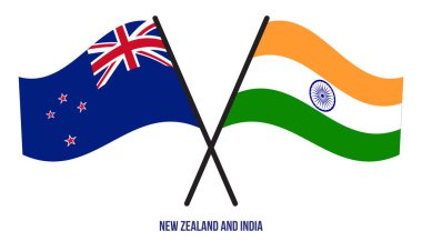 Yeni Zelanda ve Hindistan Bayrakları Çapraz ve Sallanan Düz Tarz. Resmi Orantı. Renkleri Düzelt.