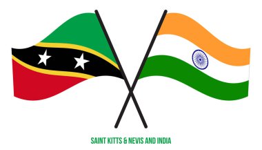 Saint Kitts & Nevis ve Hindistan Bayrakları Çarpıştı ve Sallanan Düz Stil. Resmi Orantı.