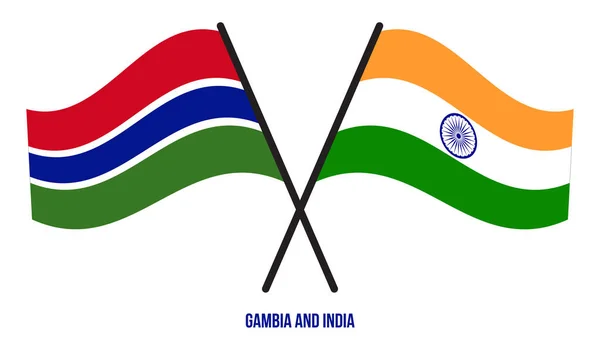 Gambia India Vlaggen Gekruist Zwaaien Platte Stijl Officiële Proportie Juiste — Stockvector