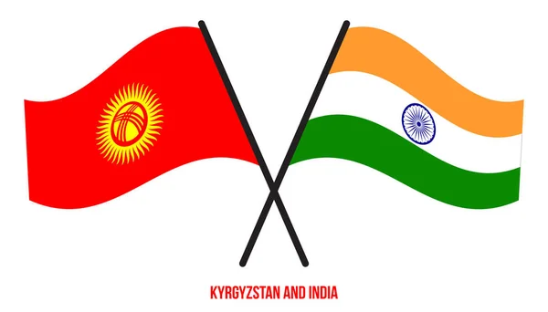 Киргизия Индия Пересекли Помахали Плоским Стилем Официальная Доля Правильные Цвета — стоковый вектор