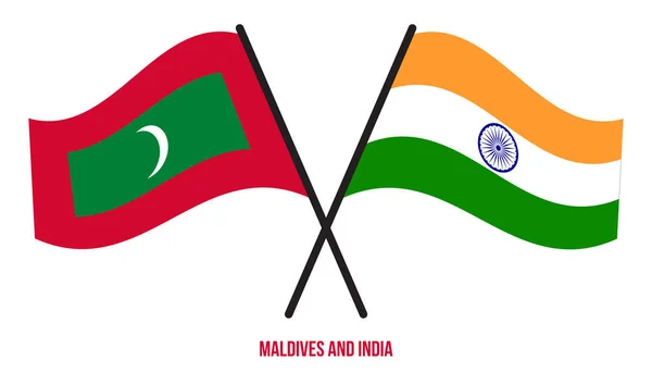 Malediven India Vlaggen Gekruist Zwaaien Platte Stijl Officiële Proportie Juiste — Stockvector