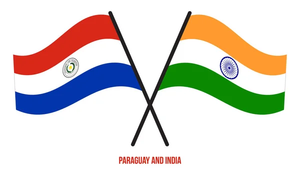 Paraguay India Flags Crossed Waving Flat Style Oficiální Podíl Opravit — Stockový vektor