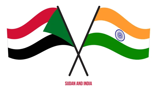 Soedan India Vlaggen Gekruist Zwaaien Platte Stijl Officiële Proportie Juiste — Stockvector