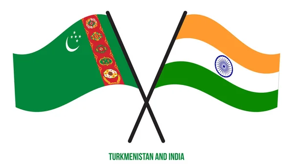 Turkmenistan India Vlaggen Gekruist Zwaaien Platte Stijl Officiële Proportie Juiste — Stockvector