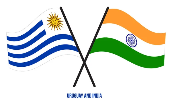 乌拉圭和印度国旗交叉摇曳的平面风格 官方比例 正确的颜色 — 图库矢量图片
