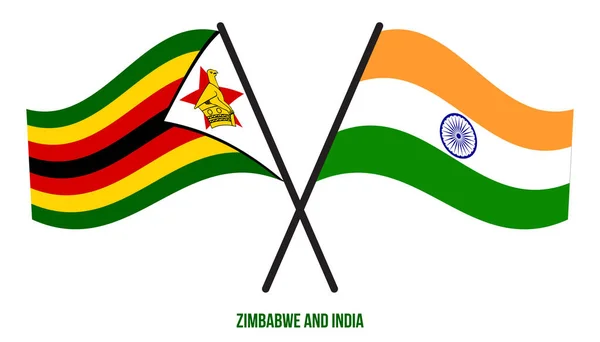 Die Flaggen Simbabwes Und Indiens Wehten Flachen Stil Offiziell Korrekte — Stockvektor