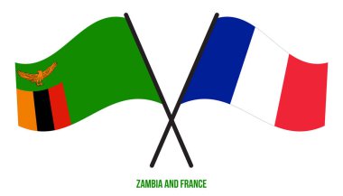 Zambiya ve Fransa Bayrakları Çarpıştı ve Sallanan Düz Stil. Resmi Orantı. Renkleri Düzelt.
