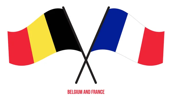 Drapeaux Belgique France Croisés Agitant Style Plat Proportion Officielle Couleurs — Image vectorielle