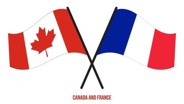 カナダとフランスの国旗が交差し フラットスタイルを振っています 正式名称 正しい色 — ストックベクタ