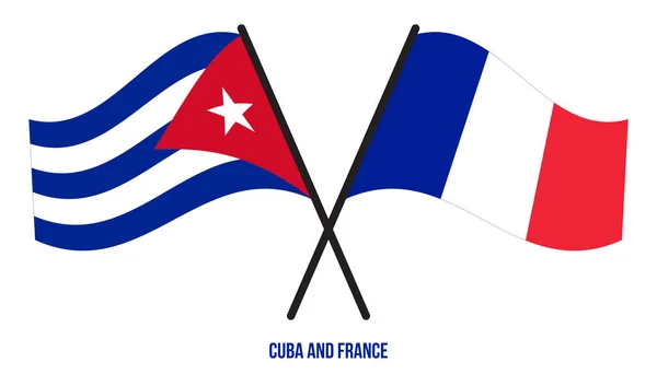 Bandiere Cuba Francia Attraversato Sventolando Stile Piatto Proporzione Ufficiale Colori — Vettoriale Stock