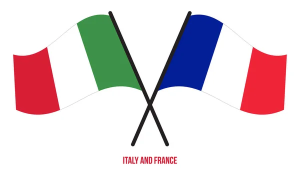 Banderas Italia Francia Cruzadas Ondeando Estilo Plano Proporción Oficial Colores — Vector de stock