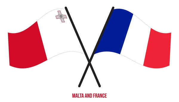 マルタとフランスの旗が交差し フラットスタイルを振っています 正式名称 正しい色 — ストックベクタ