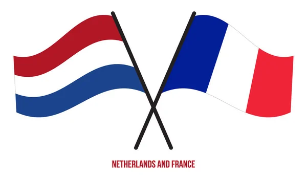 Die Flaggen Der Niederlande Und Frankreichs Wehten Flachen Stil Offiziell — Stockvektor