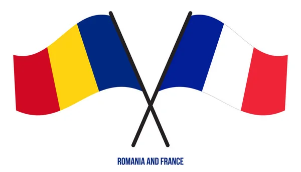 Flagi Rumunii Francji Przekroczyły Machały Płaskim Stylem Oficjalna Proporcja Prawidłowe — Wektor stockowy