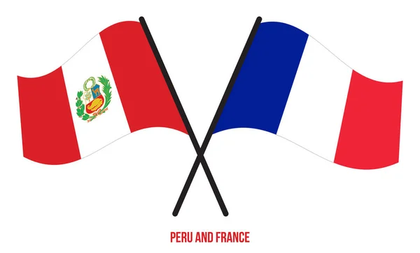 ペルーとフランスの国旗が交差し フラットスタイルを振っています 正式名称 正しい色 — ストックベクタ