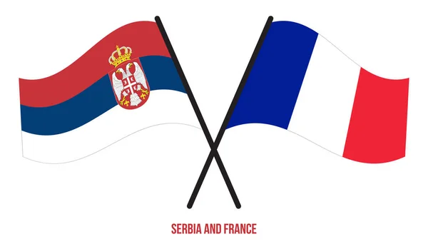 Serbia France Flags Crossed Waving Flat Style Official Proportion Correct — Stock Vector