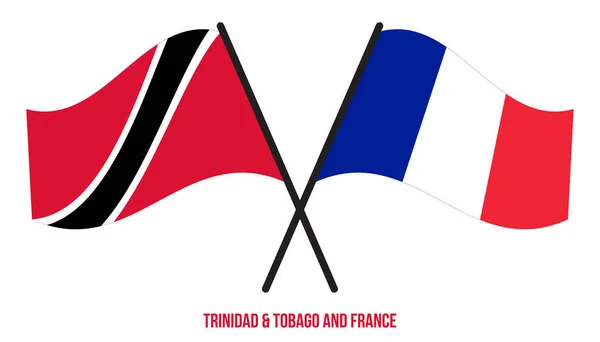 Trinidad Tobago France Flags Crossed Waving Düz Style Resmi Orantı — Stok Vektör