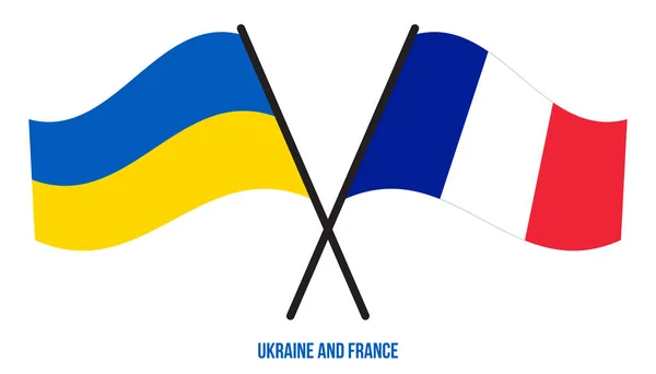 ウクライナとフランスの旗が交差し フラットスタイルを振って 正式名称 正しい色 — ストックベクタ
