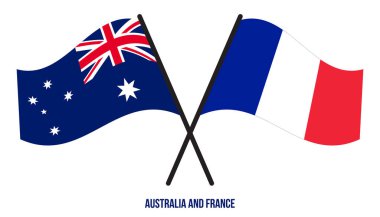 Avustralya ve Fransa Bayrakları Çapraz ve Dalgalı Düz Stil. Resmi Orantı. Renkleri Düzelt.