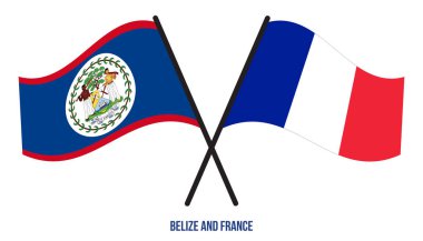 Belize ve Fransa Bayrakları Çarpıştı ve Sallanan Düz Stil. Resmi Orantı. Renkleri Düzelt.