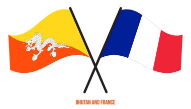 Bhutan ve France Bayrakları çapraz ve Sallanan Düz Tarz. Resmi Orantı. Renkleri Düzelt.