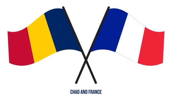 Bandeiras Chade França Cruzadas Acenando Estilo Plano Proporção Oficial Cores — Vetor de Stock