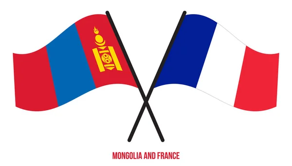 モンゴルとフランスの旗が交差し フラットスタイルを振っています 正式名称 正しい色 — ストックベクタ