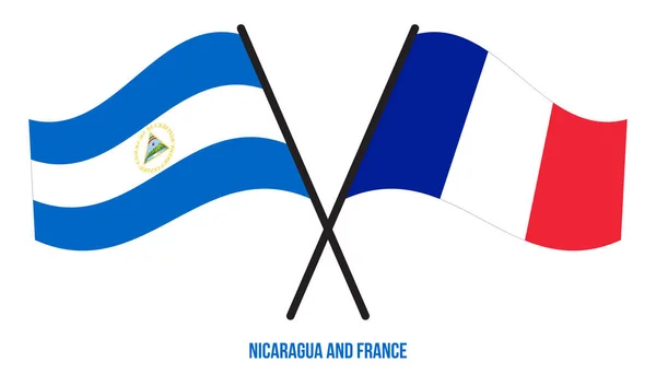 尼加拉瓜和法国国旗交叉摇曳的平面风格 官方比例 正确的颜色 — 图库矢量图片
