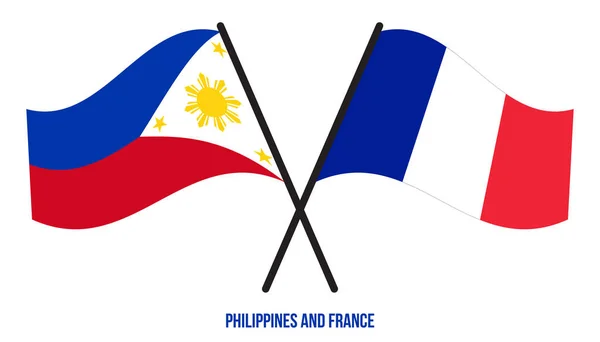Φιλιππίνες Και Γαλλία Σημαίες Διασταυρώθηκαν Και Κυματίζουν Επίπεδη Στυλ Επίσημη — Διανυσματικό Αρχείο